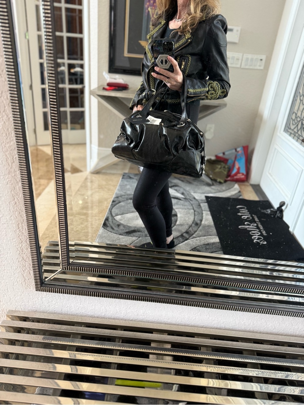 Francesco Biasia Black Leather Satchel Shoulder Bag
